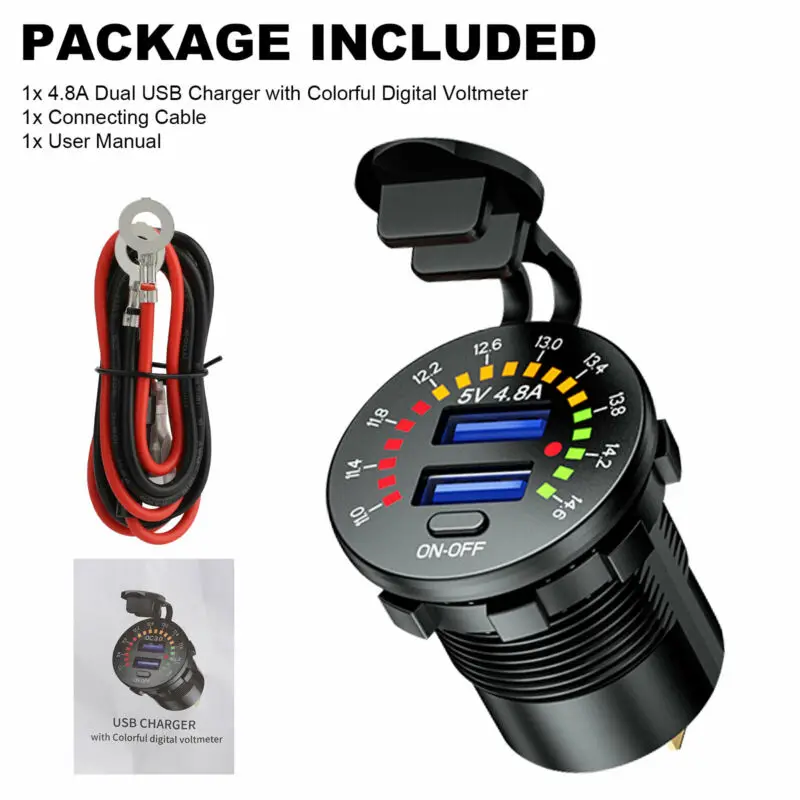 12V Dual USB 4.8A Fast Car Charger Socket Power Outlet W/ LED Digital Voltmeter Car Dual USB Fast Charger On-off Switch Parts
12V Dual USB 4.8A Fast Car Charger Socket Power Outlet W/ LED Digital Voltmeter Car Dual USB Fast Charger On-off Switch Parts