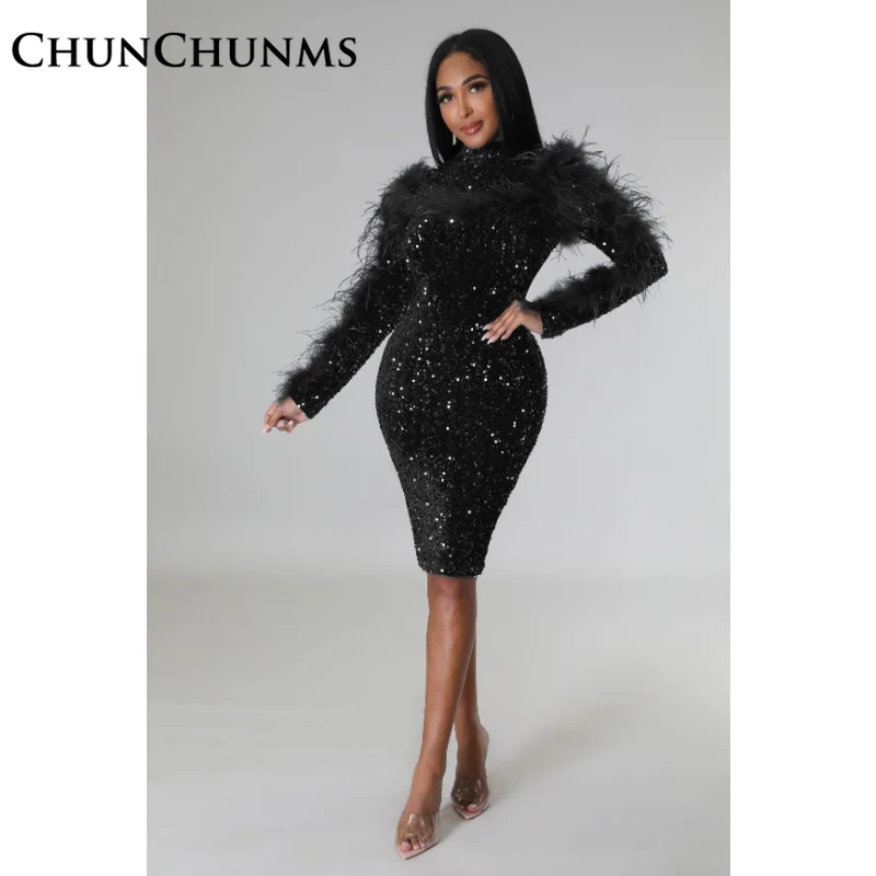 Женское облегающее платье с блестками, пикантное облегающее платье с перьями для полуночного клуба, винтажные платья Спайс для девушек, зимние вечерние Халаты на день рождения, 2023 
Женское облегающее платье с блестками, пикантное облегающее платье с перьями для полуночного клуба, винтажные платья Спайс для девушек, зимние вечерние Халаты на день рождения, 2023