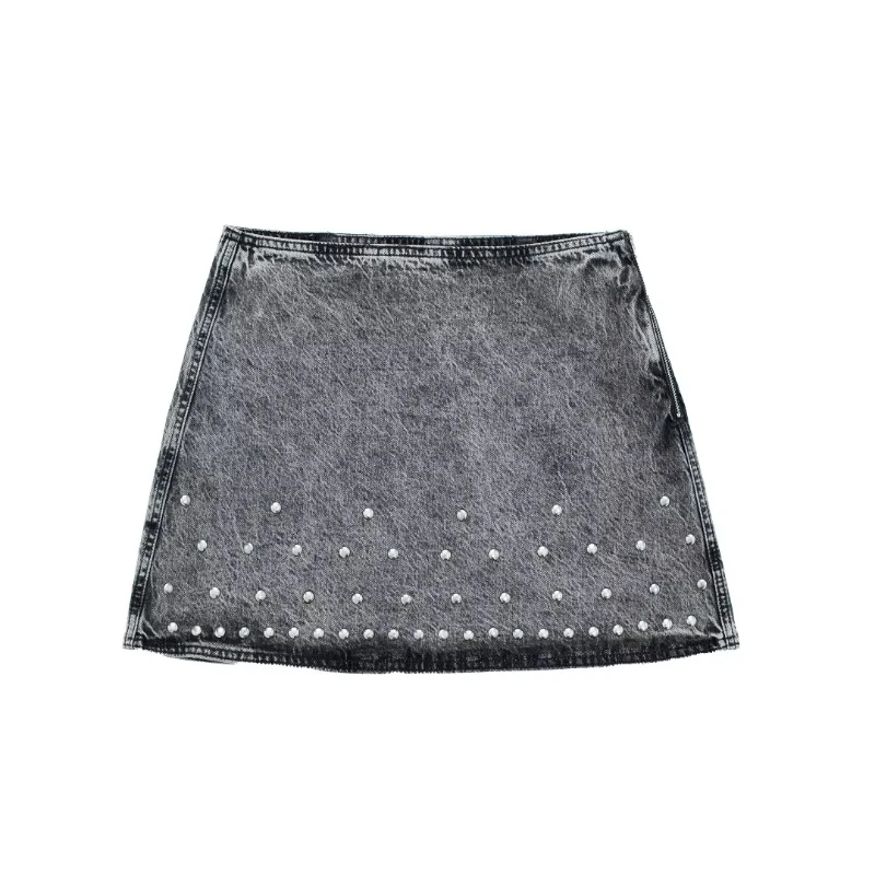 

Autumn New Temperament High-waisted Rivet-embellished Denim Skirt, Slim And Versatile Mini Short Skirt