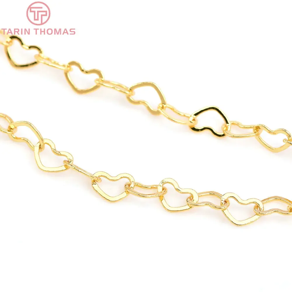 

(4315)2 Meters Width: 3.3MM 24K Champagne Gold Color Plated Brass Heart Shape Necklace Chains High Quality Jewelry Accessories