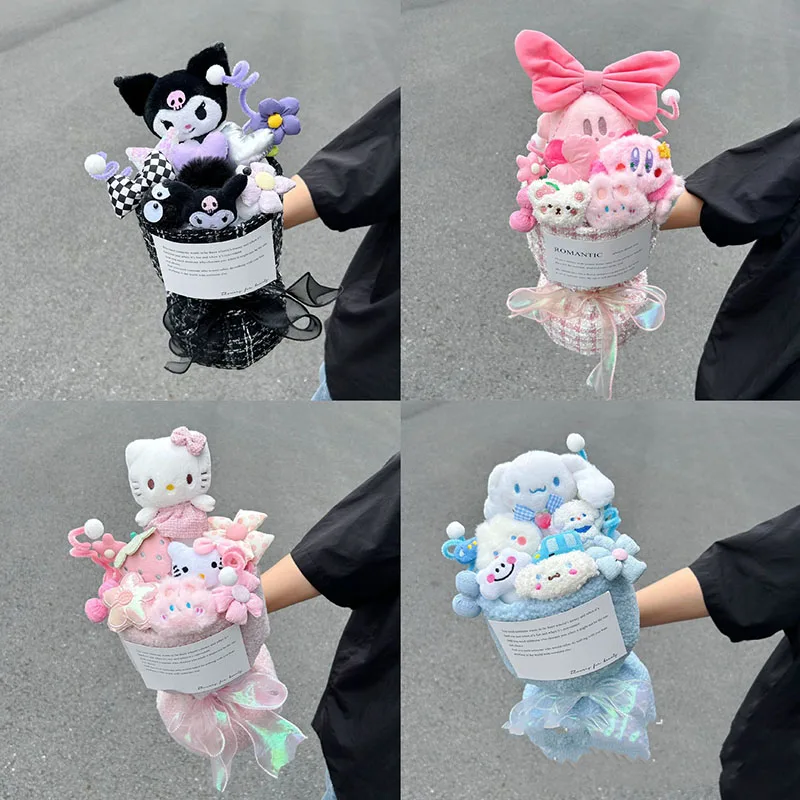 

Sanrio Kawaii Kuromi Doll Bouquet Hello Kittys Cinnamoroll My Melody Anime Plush Decorate Girl Birthday Girlfriend Festival Gift