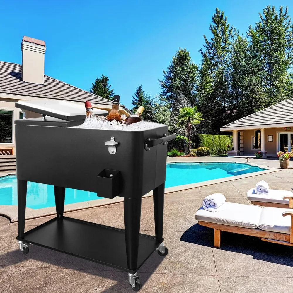 Cooler Cart for Beverage, 80 Quart Outdoor Patio Cooler with Shelf, Water Pipe and Bottle Opener, Rolling Cooler Cart
Cooler Cart for Beverage, 80 Quart Outdoor Patio Cooler with Shelf, Water Pipe and Bottle Opener, Rolling Cooler Cart