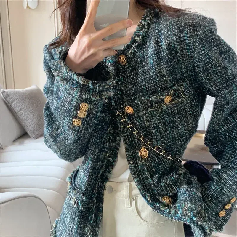 Autumn Winter 2023 New Women's Loose Retro Tweed Modern Blue Blazers Coat Female O-Neck Suit D12 
Autumn Winter 2023 New Women's Loose Retro Tweed Modern Blue Blazers Coat Female O-Neck Suit D12