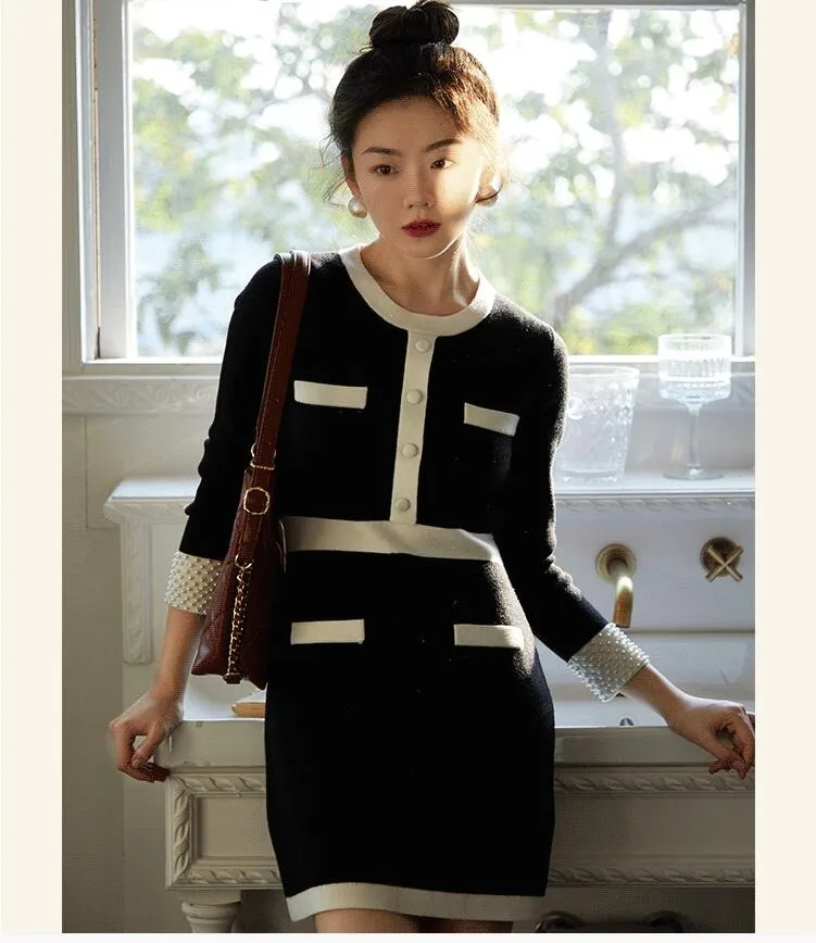 Women's Elegant Long Sleeve Slim Knitted Dress Lady Spring Autumn O Neck Patchwork Color Pullover Dress Vintage Vestido
Women's Elegant Long Sleeve Slim Knitted Dress Lady Spring Autumn O Neck Patchwork Color Pullover Dress Vintage Vestido