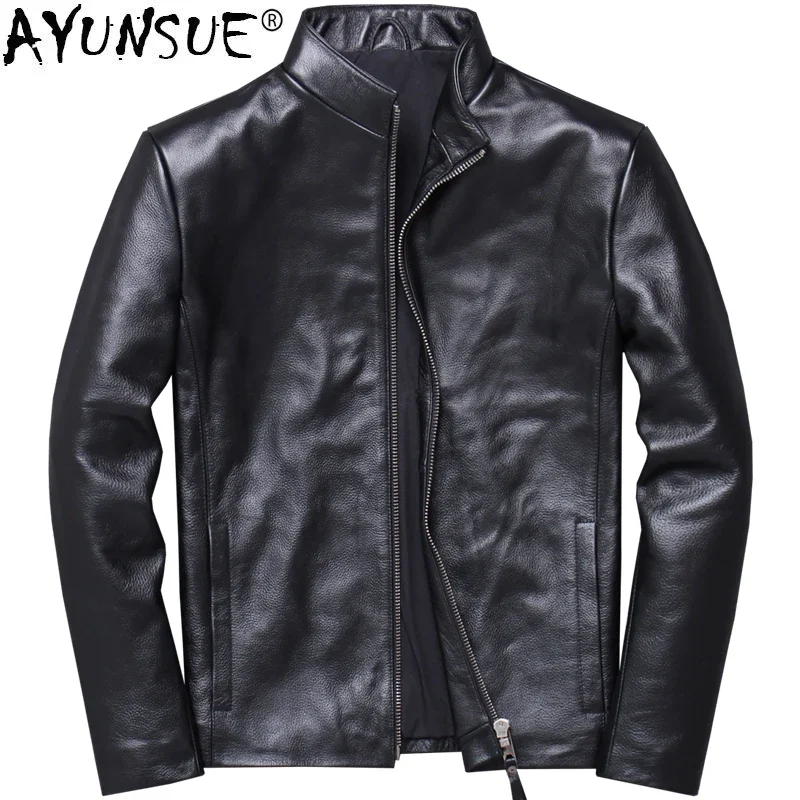 

AYUNSUE 2020 New Men's Genuine Leather Jacket Cowhide Spring Autumn Real Cow Leather Coat Plus Size Veste Cuir Homme V-1924