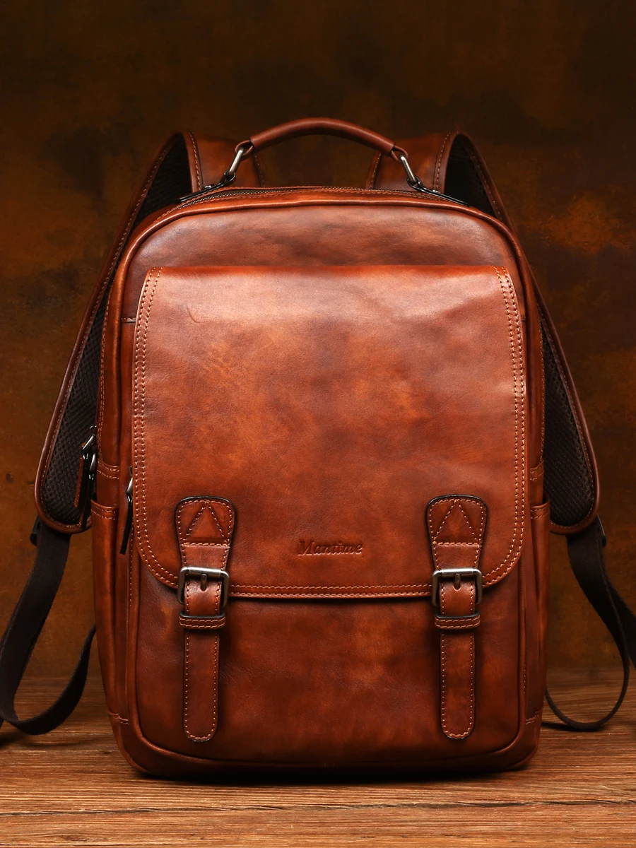 

High Quality Vintage Vegetable Tanned Cowhide Backpack Leather Large Capacity Men's Casual First Layer Business Computer Bag