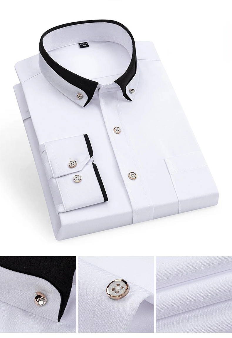 For Men's Business Dress Shirts Male Formal Button-Down Social Collar Camisa Social Elastic Anti-wrinkle Casual Men Shirt Pocket 28 Sa84667e38f6941b7bc42ba18fc702834R