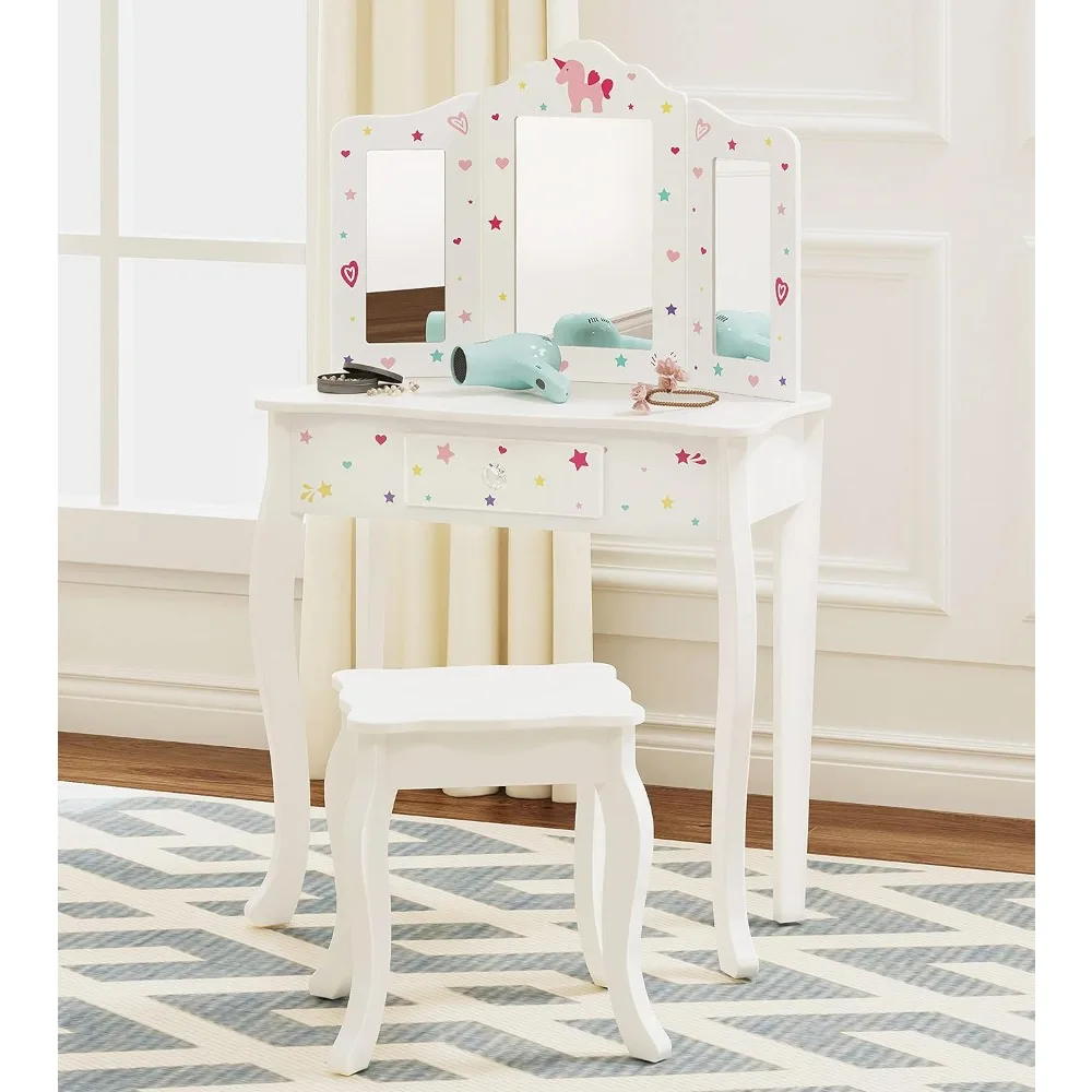 UTEX Pretend Play Kids Vanity Table and Chair Vanity Set with Mirror Makeup Dressing Table with Drawer, Play Vanity Set,White
UTEX Pretend Play Kids Vanity Table and Chair Vanity Set with Mirror Makeup Dressing Table with Drawer, Play Vanity Set,White