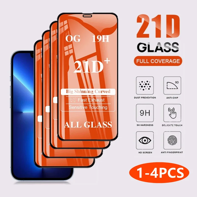 

1-4 PCS 21D Tempered Glass for Iphone 11 Pro Max X XR XS Screen Protector for 12 13 Mini 12pro 13pro Max SE2020 6 7 8 Plus Glass