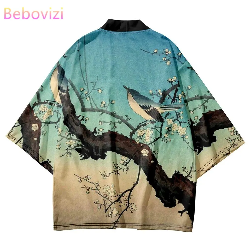 

Flowers and Birds Print Kimono Shirt 2023 Japanese Traditional Haori Women Men Beach Yukata Streetwear Cardigan Asian Clothing