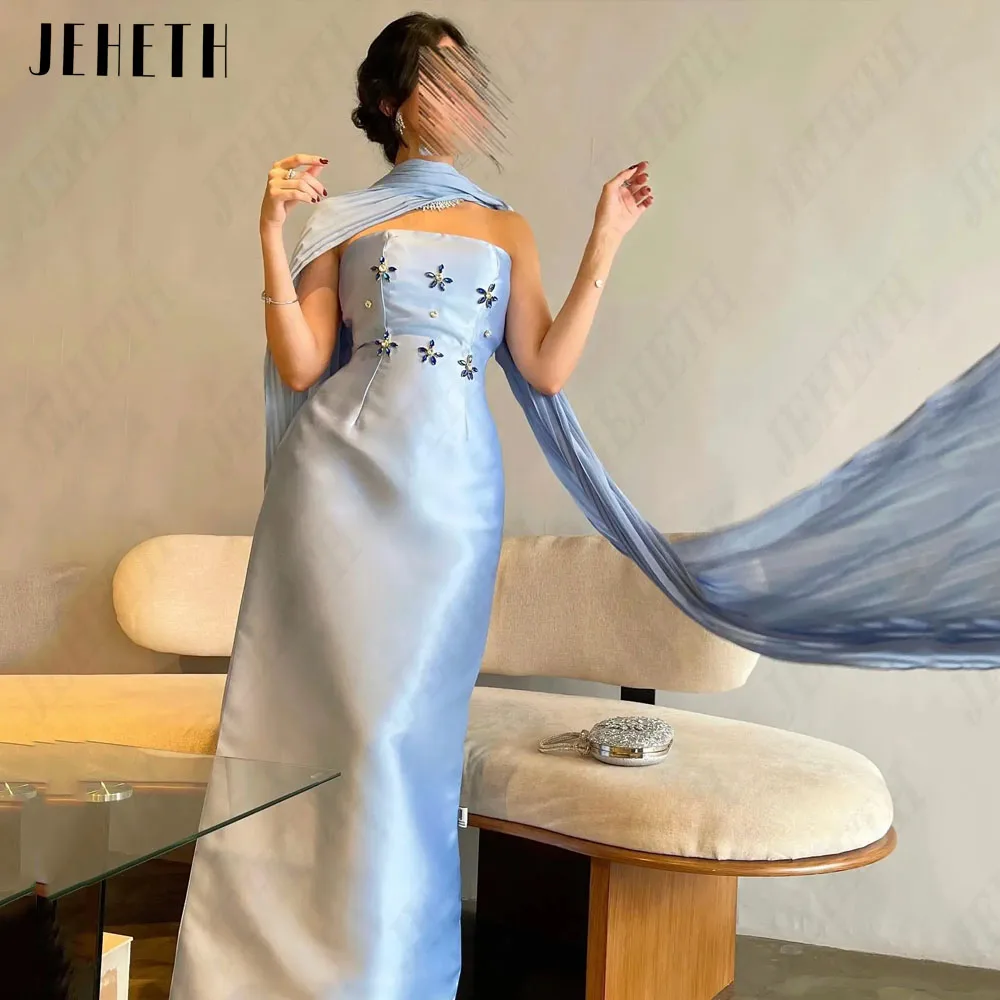JEHETH Elegant Saudi Arabia Evening Dress Strapless Sleeveless Sky Blue Prom Party Gown Mermaid Satin فساتين سهره فاخره 2024
JEHETH Elegant Saudi Arabia Evening Dress Strapless Sleeveless Sky Blue Prom Party Gown Mermaid Satin فساتين سهره فاخره 2024