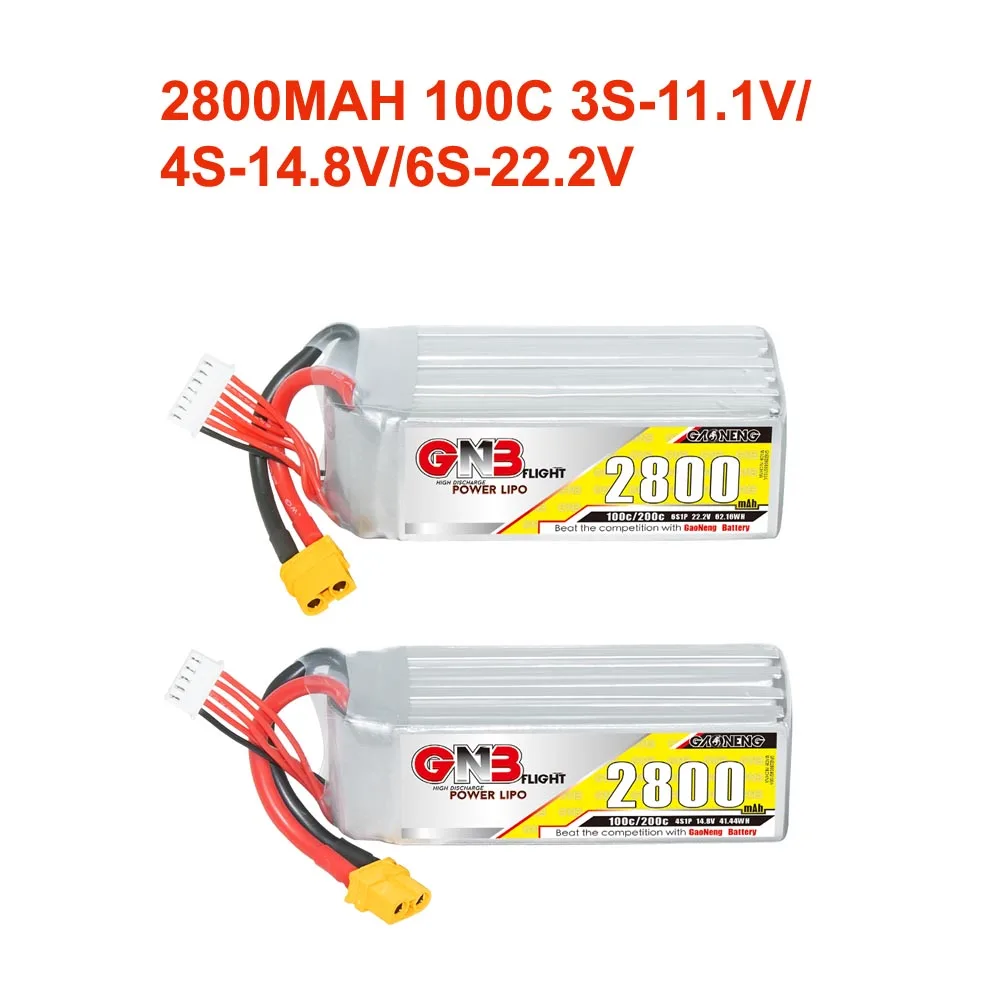 

GAONENG 2800mAh 100C 3S/4S/6S 11.1V/14.8V/22.2V Lipo Battery With XT60 Connector For FPV Drone RC Helicopter Parts