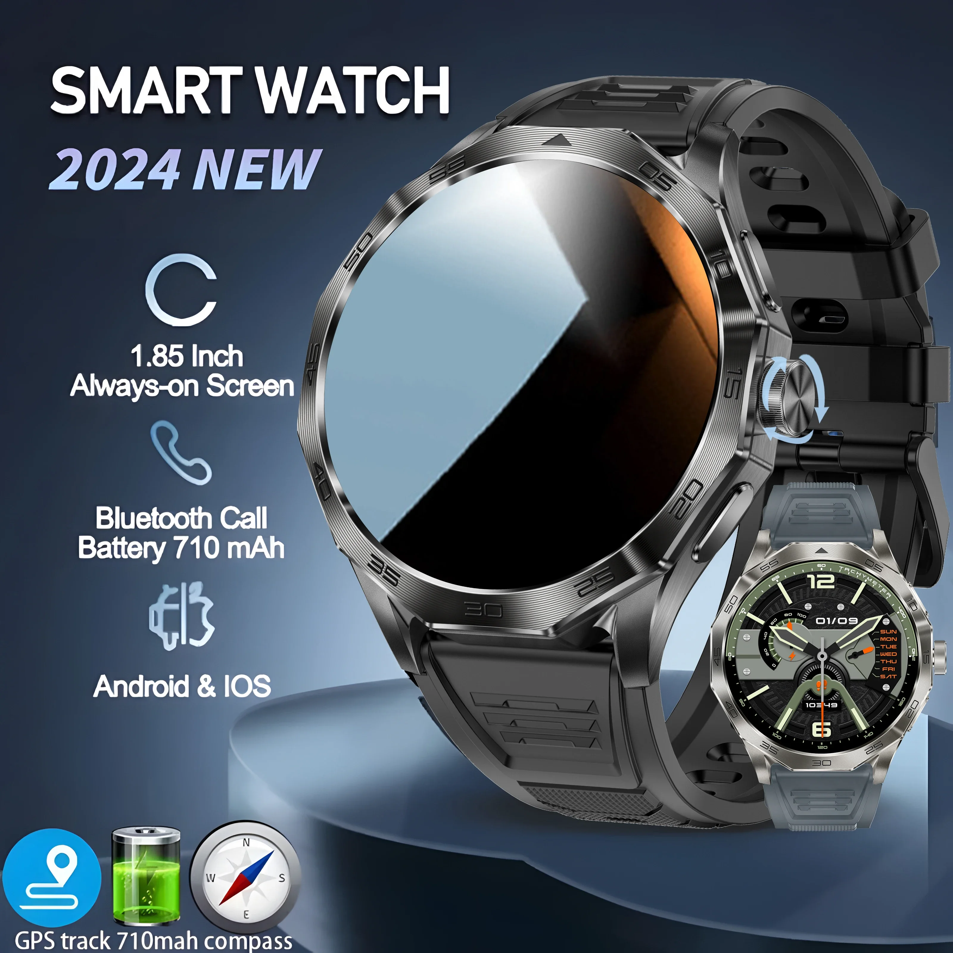 

For Huawei GPS Sports smartwatch Men 710mAh Battery AMOLED Screen Heart Rate Bluetooth Call IP67 Waterproof Men Smart Watch 2024