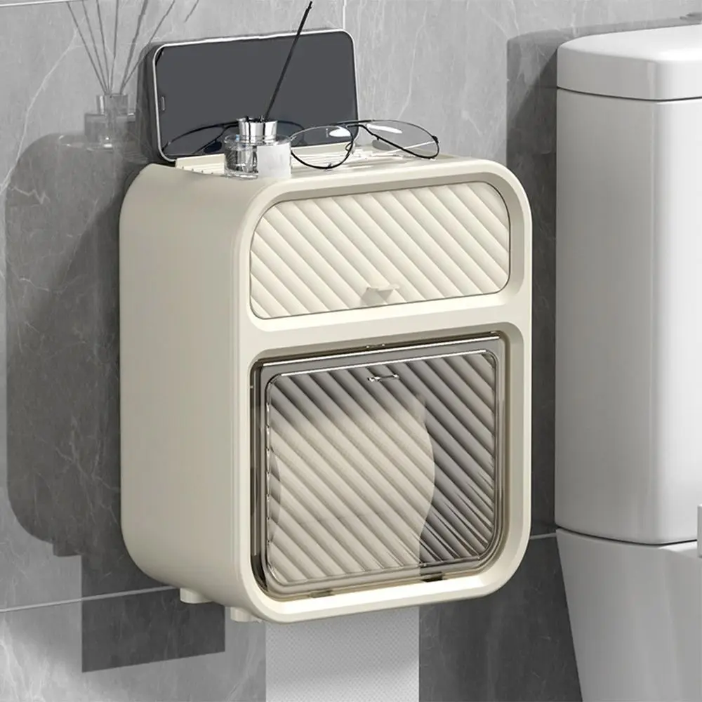 

Waterproof Toilet Paper Holder No Punching Wall Mounted Roll/Draw Paper Dispenser Double Layer Plastic Storage Rack