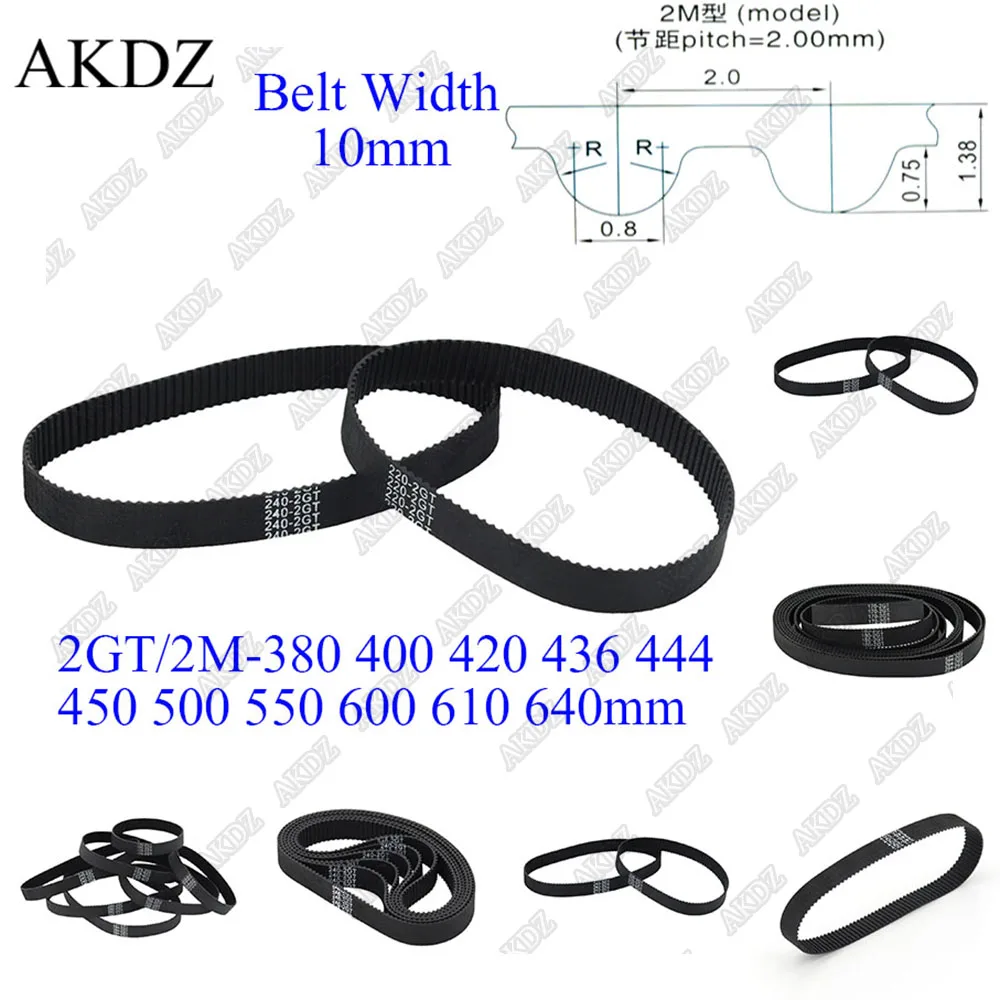 

2MGT 2M 2GT Synchronous Timing belt Pitch length 380 400 420 436 444 450 500 550 600 610 640 width 10mm Rubber closed