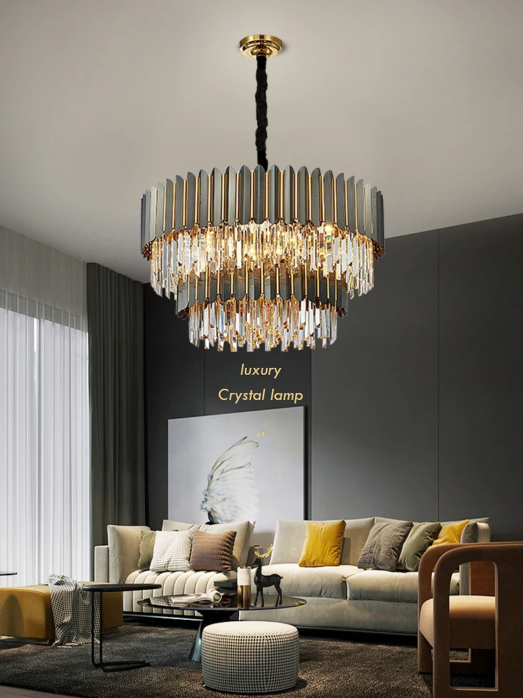 

Nordic Luxury Crystal Chandeliers,Chain Eiling Crystal Lamp Living Room Lighting E14 Base Hanging Hircular Chandelier Home Light