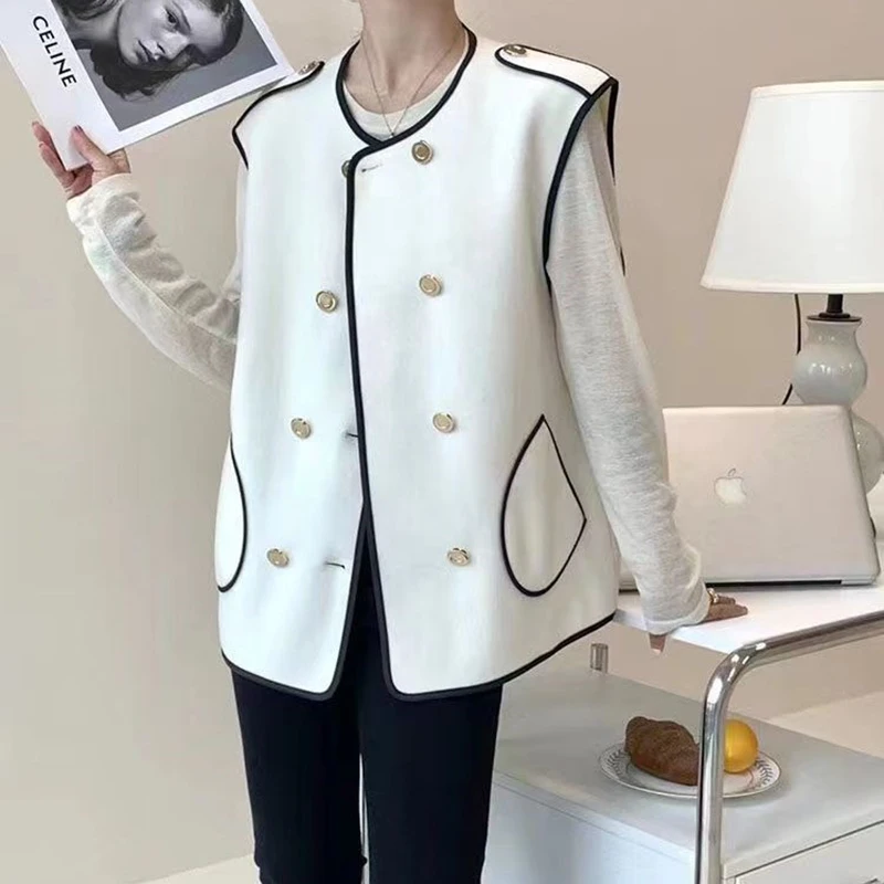 2023 Spring And Autumn New Women's Double-sided Cashmere Coat Color Binding Loose Korean Style One-size Sleeveless Vest Jacket
2023 Spring And Autumn New Women's Double-sided Cashmere Coat Color Binding Loose Korean Style One-size Sleeveless Vest Jacket