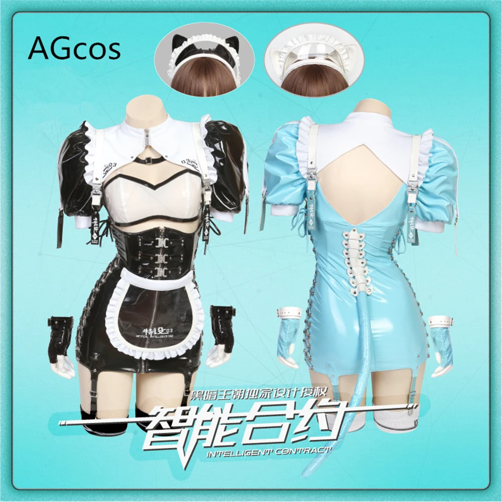 

AGCOS Original Design AI Maid Cat Girlfriend Leather Jumpsuits Cosplay Costume Woman Sexy Lovely Cosplay Laser And Blue Version