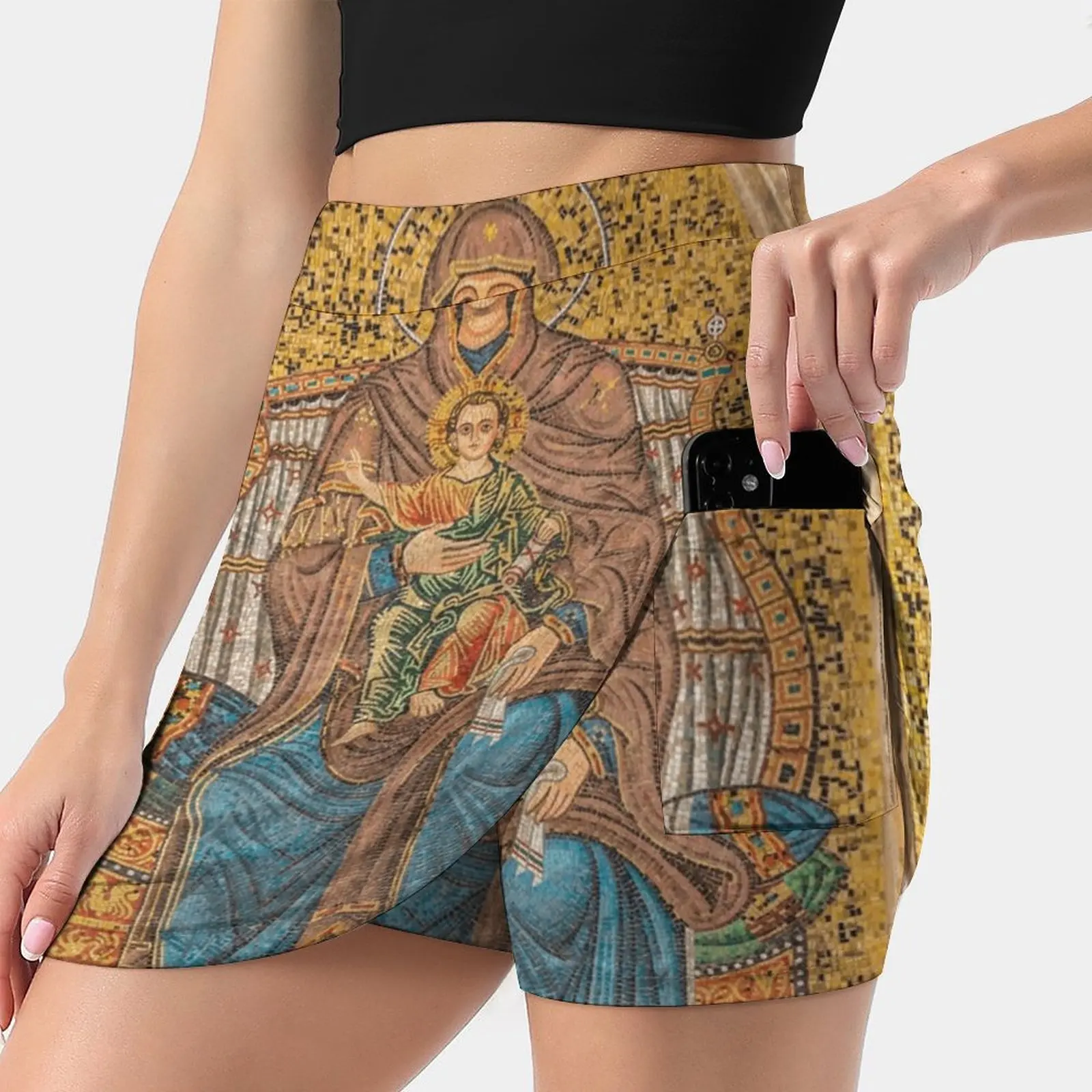 Ancient Golden Mosaic Of And Child On A Wall In , Sicily , Women's skirt With Hide Pocket Tennis Skirt Golf Skirts Badminton 
Ancient Golden Mosaic Of And Child On A Wall In , Sicily , Women's skirt With Hide Pocket Tennis Skirt Golf Skirts Badminton
