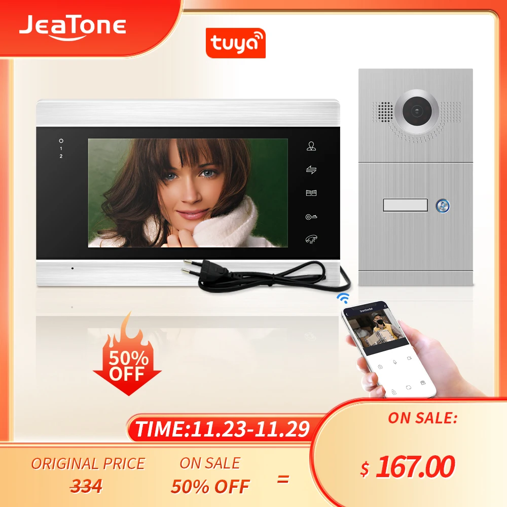 

JeaTone 1F/2F/3F/4F WIFI Smart 720P Video Intercom for Home/Apartment Wired Video Doorbell Remote Tuya Unlock / IR Night Vision