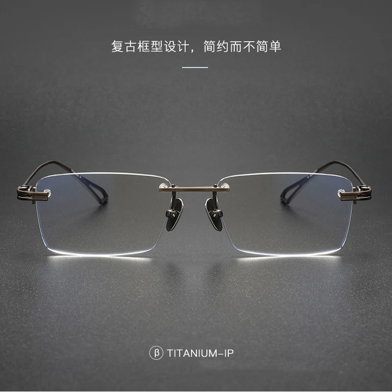 

Top Quality Designer Handmade Rimless Titanium Glasses Frames Men Women Luxury Vintage Rectangle Prescription Eyeglass Frames