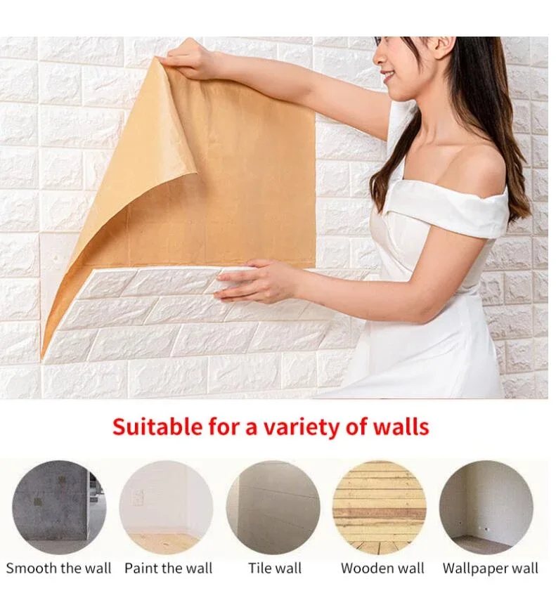 

5/10pcs 3D Brick Wall Sticker Pattern Wallpaper Self-Adhesive Waterproof Living Room TV Background Bedroom Home Decor 70x77cm