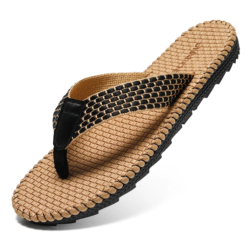 

Fashion Gingham Woven Tongs Flip Flops Lightweight Summer Slippers for Men Casual Beach Shoes Non-slip Wear-resistant Slides