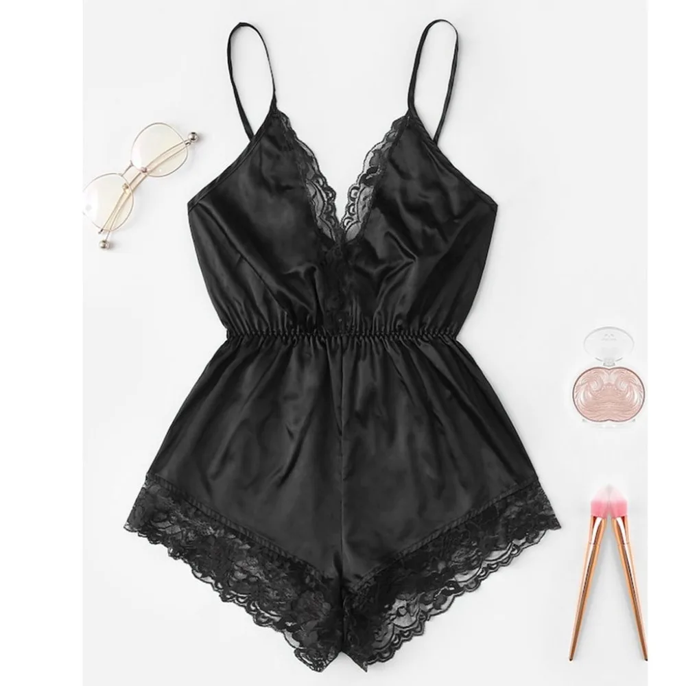 Summer New Sexy Fashion Women Lace Splice Trim Backless Bow Shorts V-Neck Bodysuit Women Sleep Wear Set 1 Sa86a31d9cd4e40adaf7f1f7a80d40876O