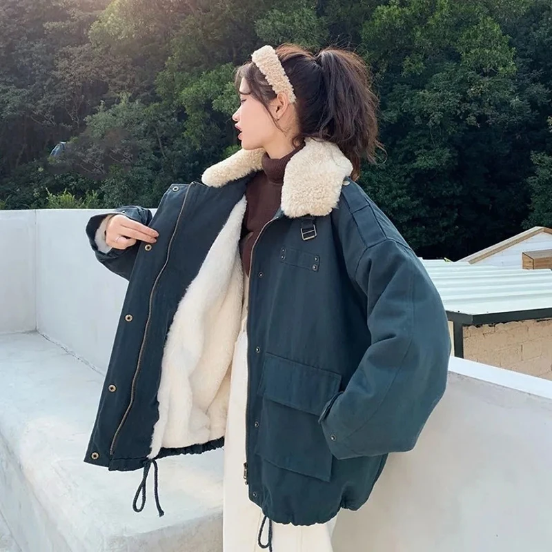 Gidyq Women Patchwork Lamb Parkas Winter Fashion Korean Thick Warm Loose Coats Casual Female Streetwear Pocket Puffey Jacket New
Gidyq Women Patchwork Lamb Parkas Winter Fashion Korean Thick Warm Loose Coats Casual Female Streetwear Pocket Puffey Jacket New