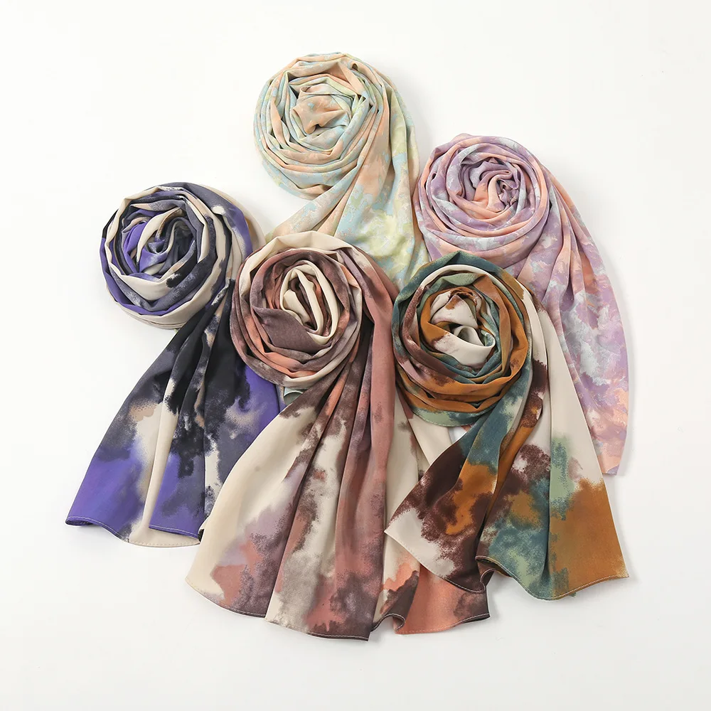 

Printed Tie Dye Satin Scarf Chiffon Hijabs for Women Muslim Veil Tie Dye Scarves Islam Headscarf Long Shawl Wrap Turban Bandana