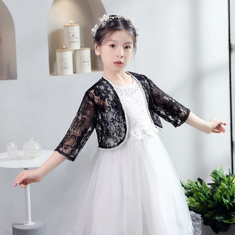 

Girls Kids Half Sleeves Bolero Shrug for Prom Party Black Lace Bridal Cape Wedding Cloaks Shawl Shrug Outerwear Girl Clothes