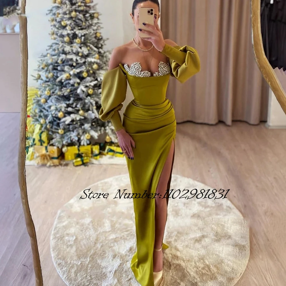 Olive Green Mermaid Evening Dress Glitter Plated Side Slit Off Shoulder Prom Dress Backless Puff Sleeves Party Gowns 2024
Olive Green Mermaid Evening Dress Glitter Plated Side Slit Off Shoulder Prom Dress Backless Puff Sleeves Party Gowns 2024