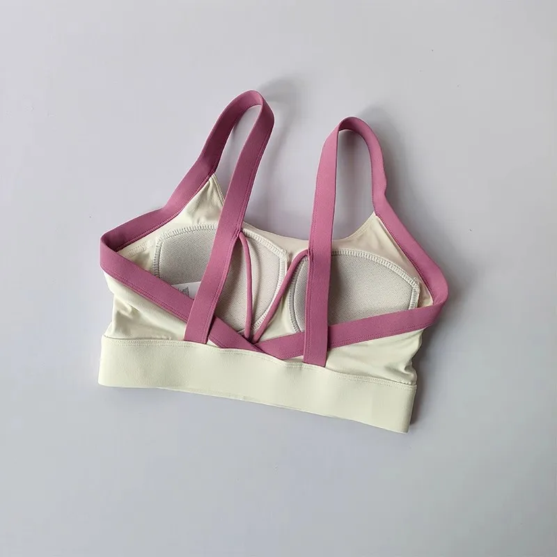 Color blocked sports bra set: Cross back integrated collection with double breast, shock-absorbing, quick drying, high waist and Color blocked sports bra set: Cross back integrated collection with double breast, shock-absorbing, quick drying, high waist and