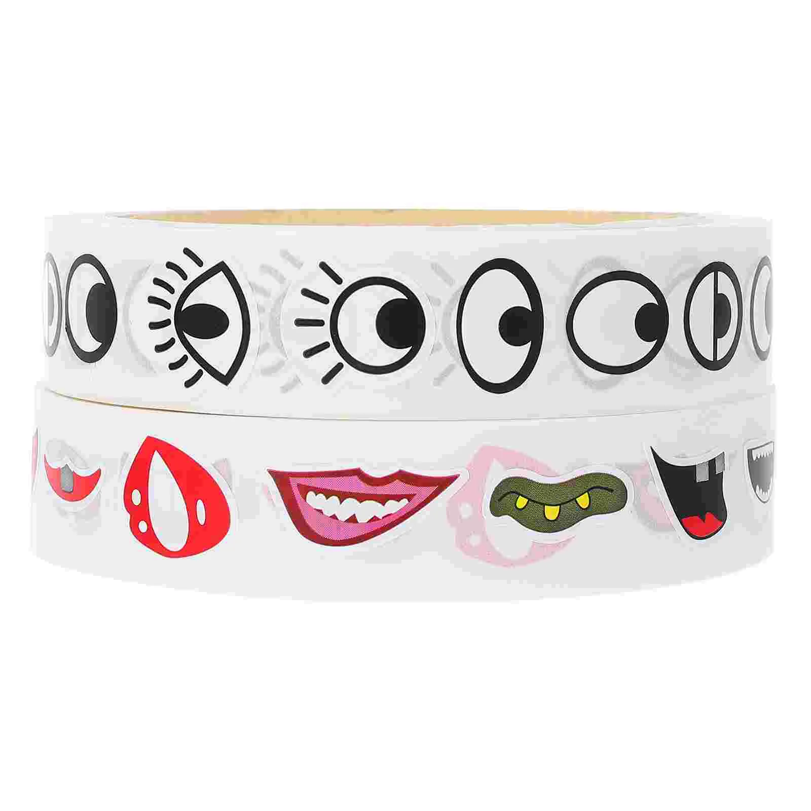 

2 Rolls Eye Mouth Sticker Stickers Self-adhesive Label Face Prints Expression Paper Pattern Child Eyes for Books Cup