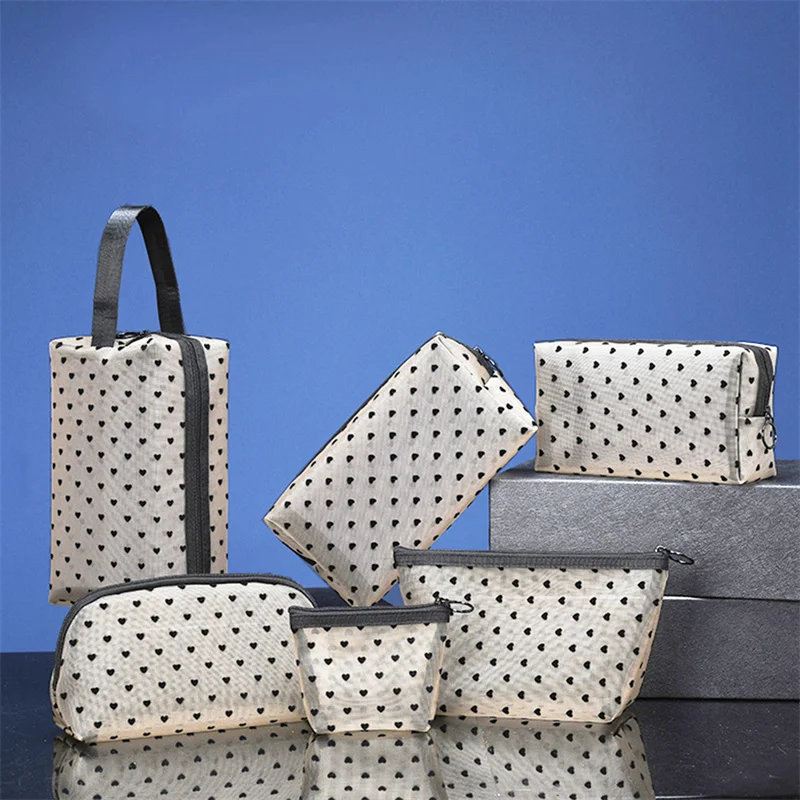 6 pcs Women Travel Toiletry Wash Makeup Bag Storage Case New Zipper Make Up Bags Fashion Black Dot Transparent Mesh Cosmetic Bag
6 pcs Women Travel Toiletry Wash Makeup Bag Storage Case New Zipper Make Up Bags Fashion Black Dot Transparent Mesh Cosmetic Bag