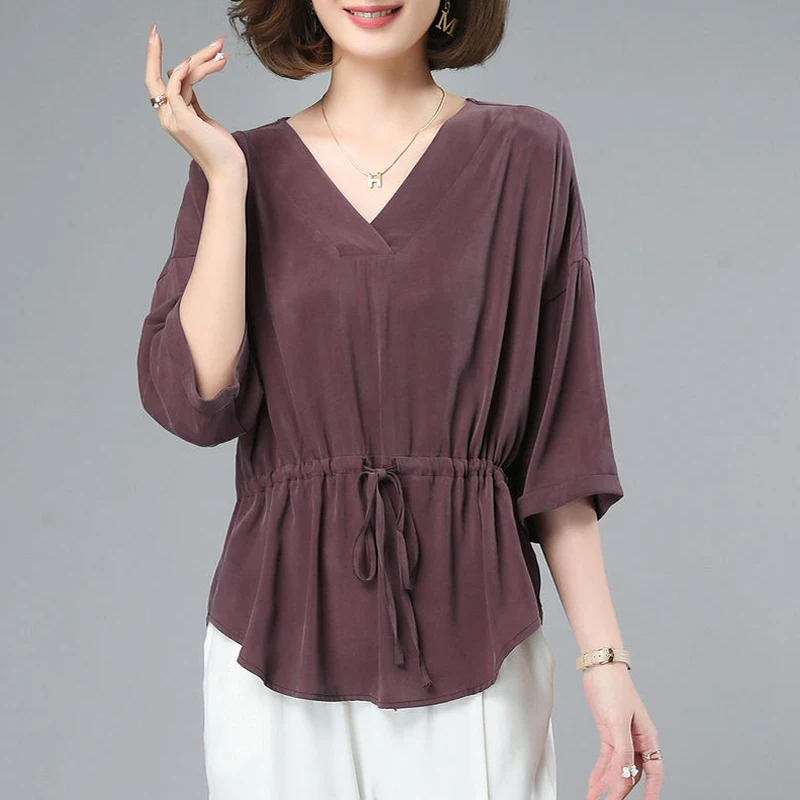 2023 Women's Clothing Drawstring Irregular Oversized Elegant T-shirts Summer Simple Casual V Neck 3/4 Sleeve Solid Pullover Tops
2023 Women's Clothing Drawstring Irregular Oversized Elegant T-shirts Summer Simple Casual V Neck 3/4 Sleeve Solid Pullover Tops