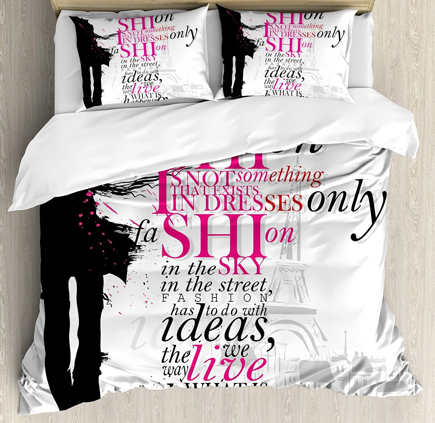 Eiffel Tower Bedding Set For Bedroom Bed Home Woman Figure in Paris Autumn Inspiration Duvet Cover Quilt And Pillowcase |