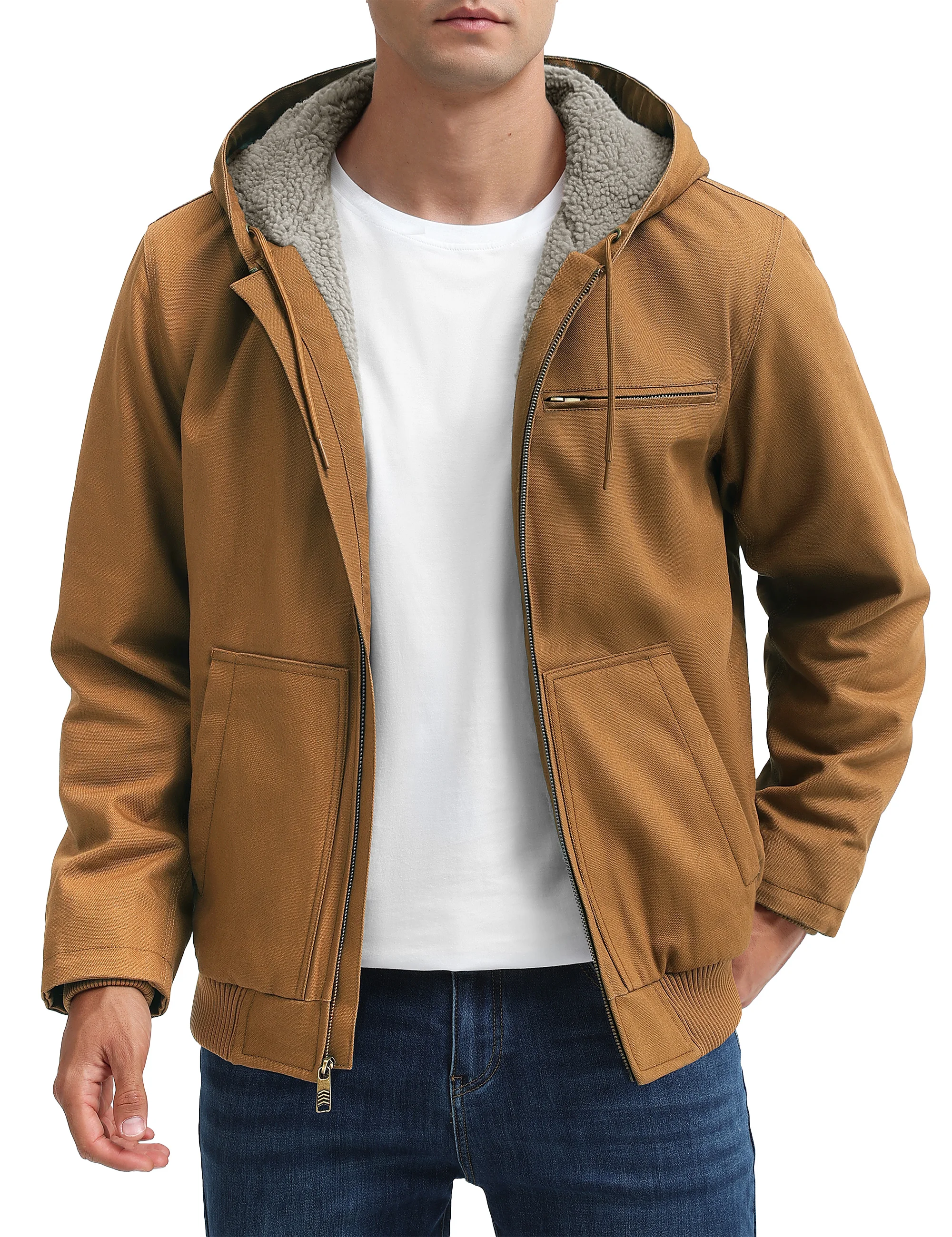 TACVASEN الشتاء العمل شيربا معزول سترة الرجال صوف مبطن الثقيلة Canva سترة طارد المياه مع هوديي القطن TACVASEN الشتاء العمل شيربا معزول سترة الرجال صوف مبطن الثقيلة Canva سترة طارد المياه مع هوديي القطن