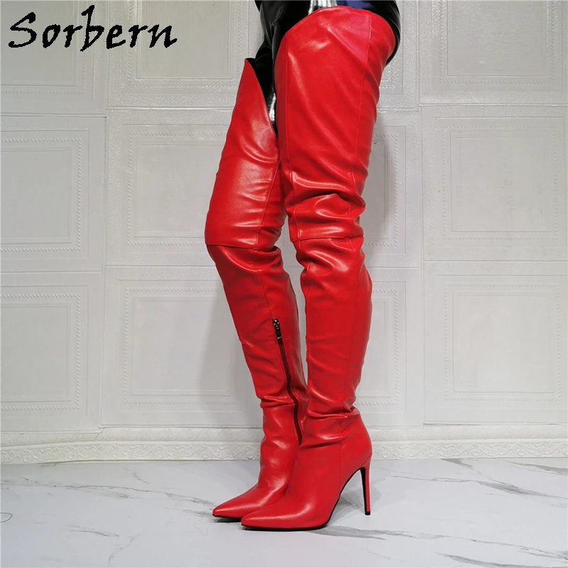 Sorbern Red Matte Mid Thigh High Boots Women Short Inside Long Outside High Heel Pointed Toe Stilettos Half Zippers Custom
Sorbern Red Matte Mid Thigh High Boots Women Short Inside Long Outside High Heel Pointed Toe Stilettos Half Zippers Custom