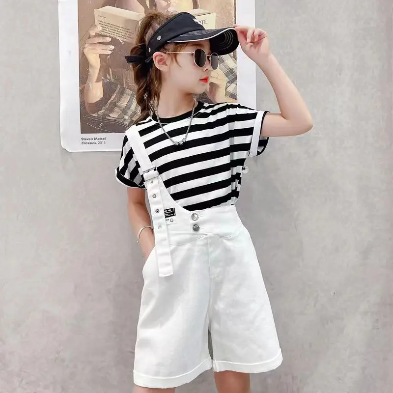 2023New Girls Clothes Sets 2pcs stripeT-Shirt of Overalls Skirt Summer One shoulder Suspender Shorts Suits4-12Yeas
2023New Girls Clothes Sets 2pcs stripeT-Shirt of Overalls Skirt Summer One shoulder Suspender Shorts Suits4-12Yeas