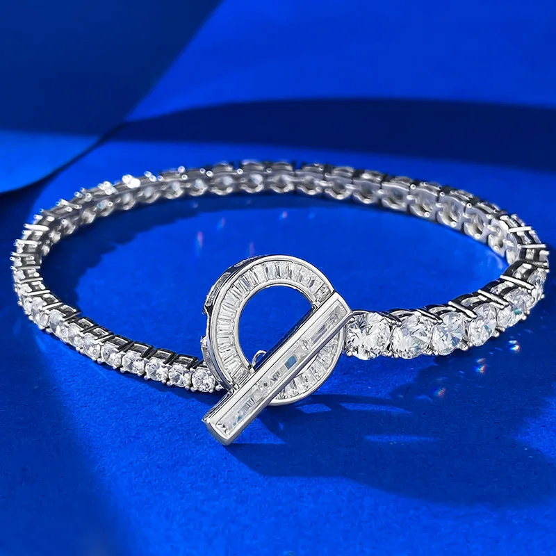 

New S925 Silver OT Full Diamond Bracelet Asymmetric Inlaid Round Diamond Exquisite Premium Bracelet