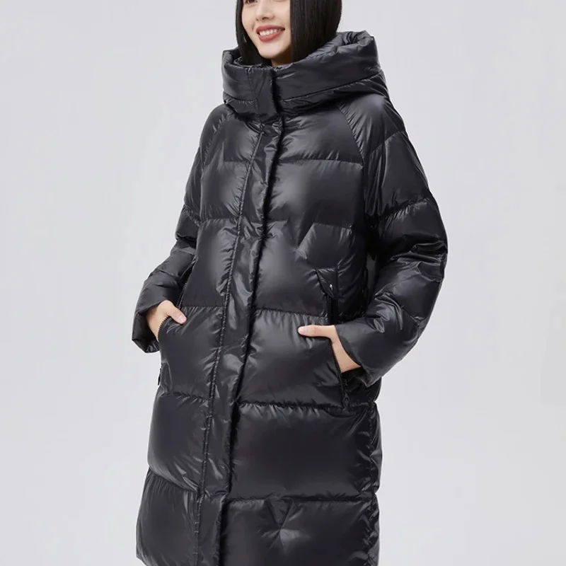 

Goose Down Jackets for Women Winter New in Outwears Fashion High-end Midium Hooded Puffer Jacket Female Clothing пуховик женский