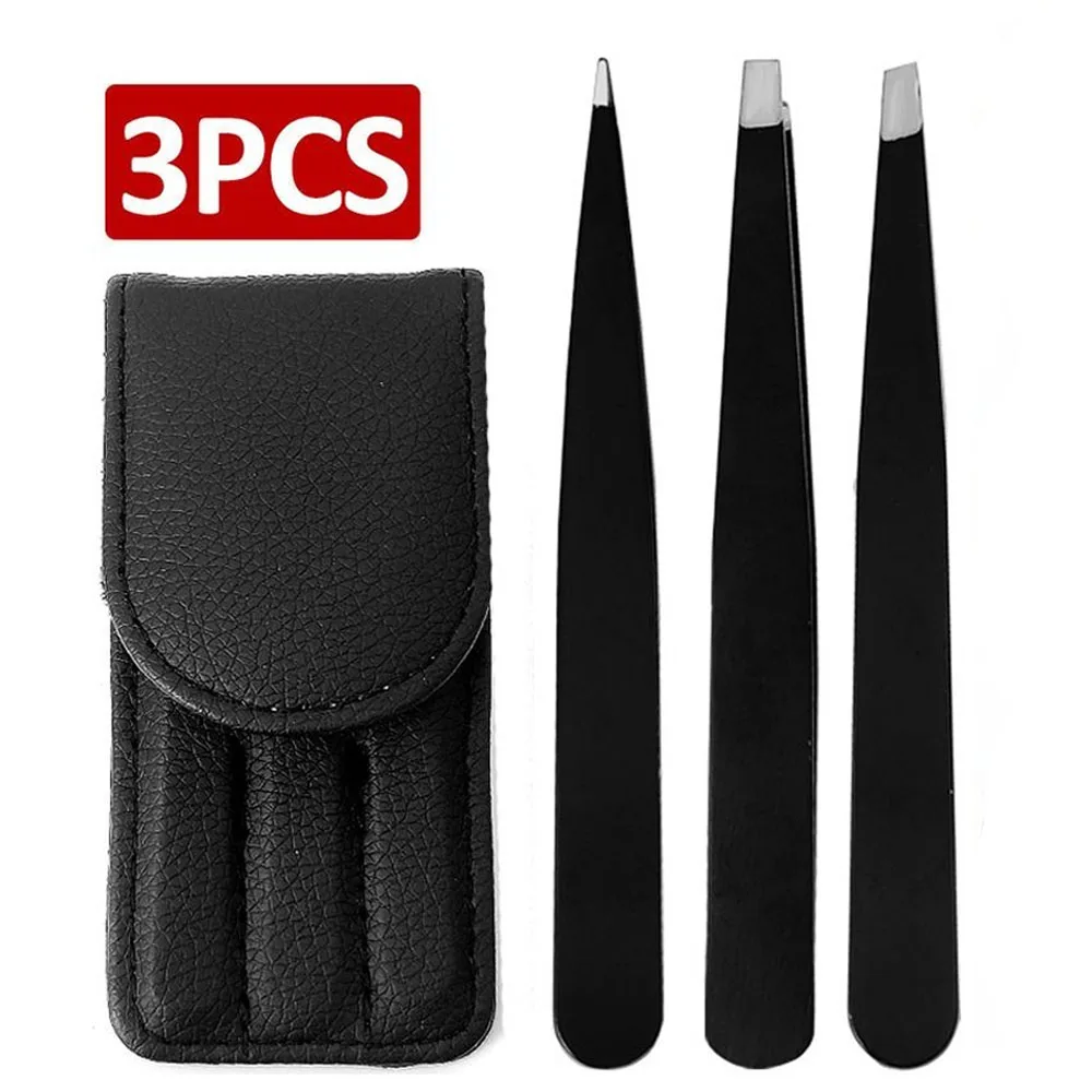 

3Pcs/Set Eyebrow Face Hair Removal Tweezers Stainless Steel Eyelash Clip Point/Slant/Flat Eyebrow Forceps Tip Lash Tweezer Set