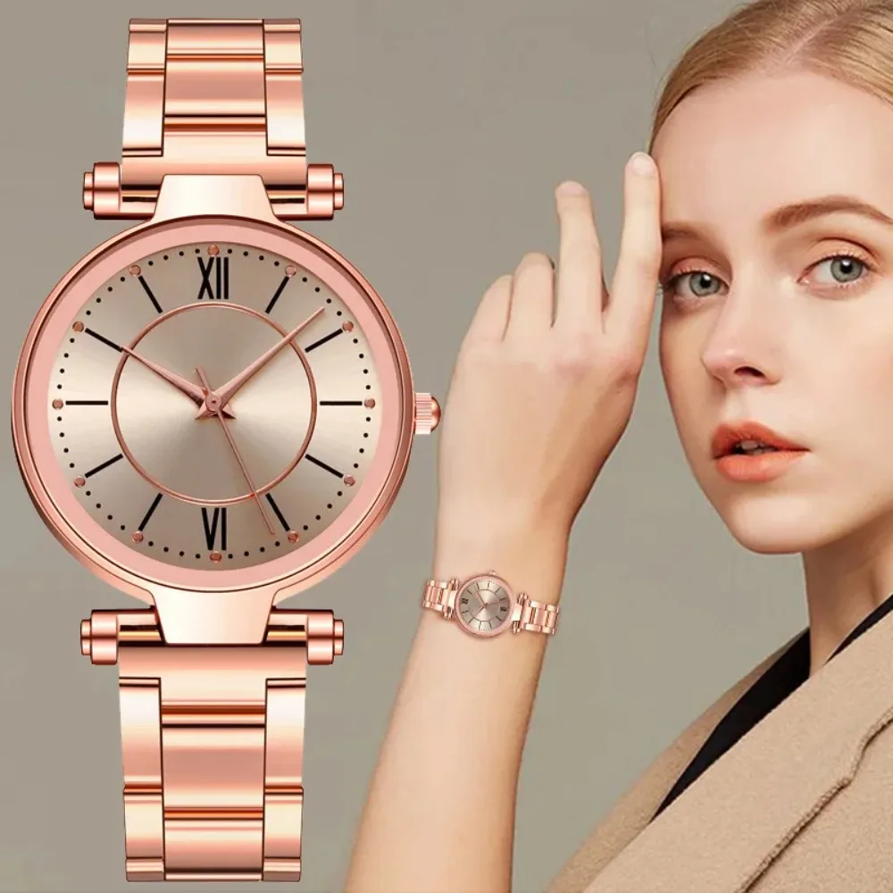 

Часы наручные женские кварцевые с круглым циферблатом, роскошные классические деловые, из нержавеющей стали цвета розового золота