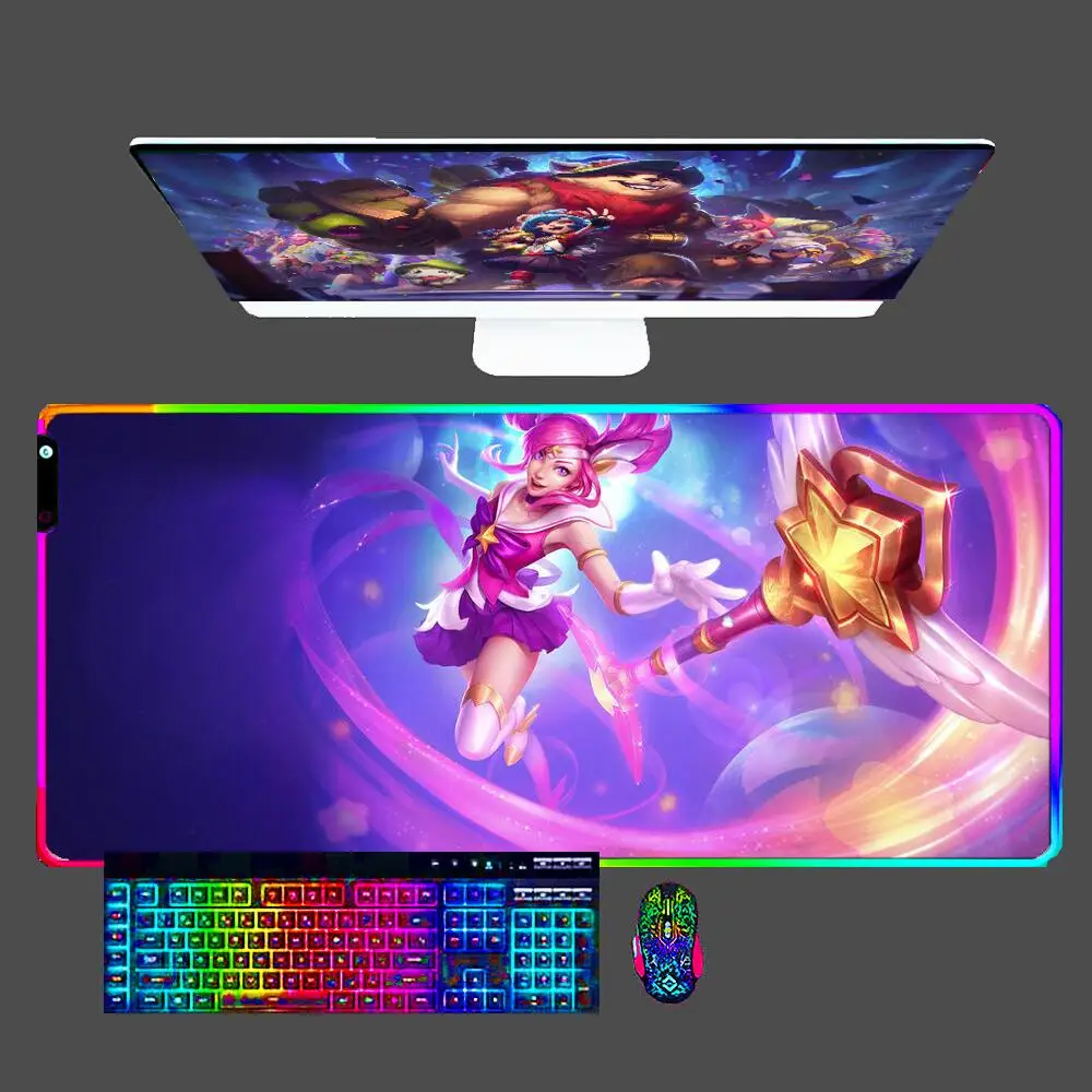 

Lux League Of Legends RGB Large E-sports Mouse Pad Smooth Flexible Rubber Gamer PC Computer LED Mousepad Keyboard For CSGO 90x40