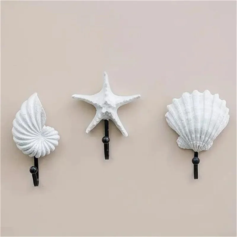 

3pcs Creative Hook Sea Beach Ocean Mediterranean Style Resin Coat Hook Wall Hanging Starfish Scallop Conch Hook Home Decor Hook