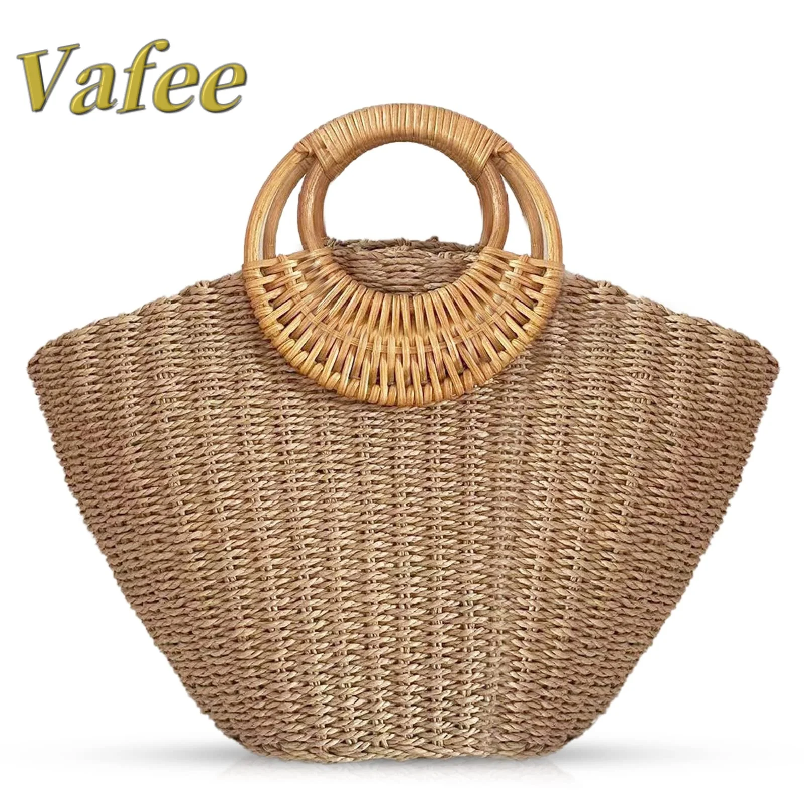 

Straw Bag, Summer Beach Bag for Women, Hand-Woven Handbag, Creative Bamboo Handle, Large Woven Bag for Vacation Travel Daily