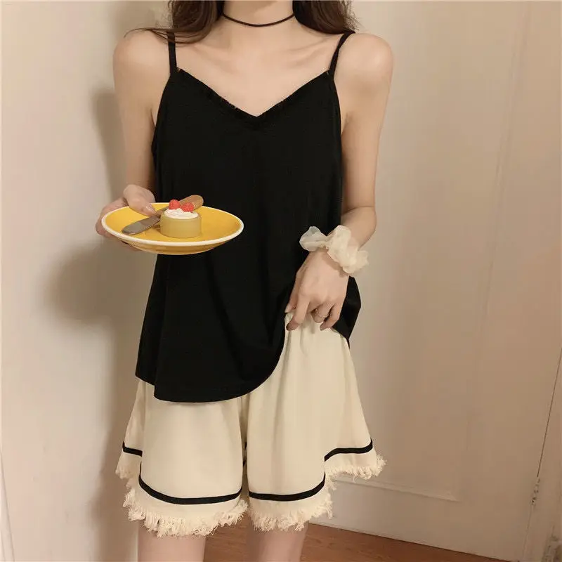 Japanese Sweet and Cute Women's Pajamas Set Summer Thin Suspenders Solid Colour Loose Sleepwear Homewear Women's Clothing New
Japanese Sweet and Cute Women's Pajamas Set Summer Thin Suspenders Solid Colour Loose Sleepwear Homewear Women's Clothing New
