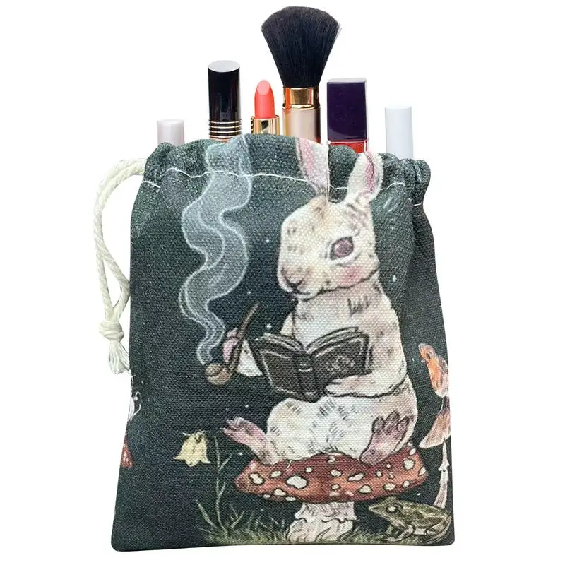 

Jewelry Pouches Drawstring Bags Tarot Card Dice Bag With Rabbit Mushroom Printing 5.12x7.09 Inch Drawstring Storage Pouch Small