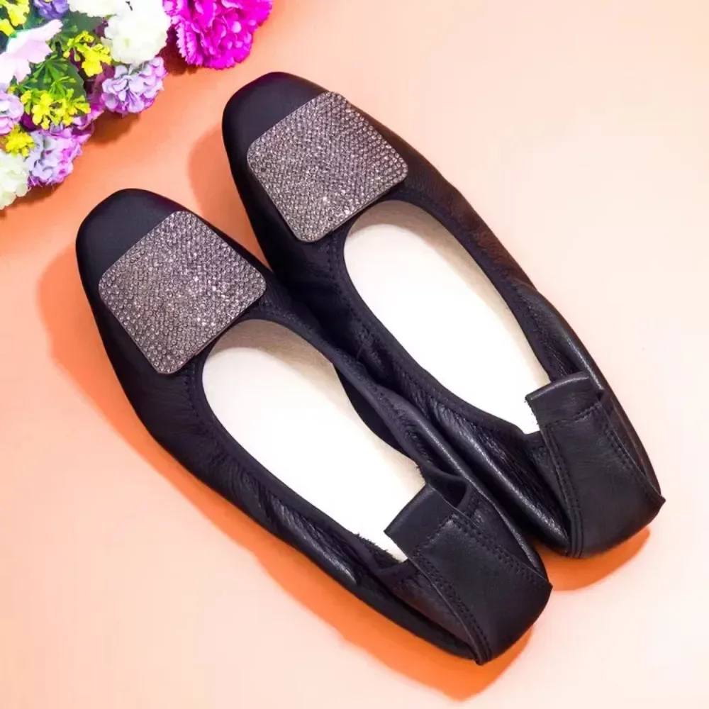 

Rhinestone Flats Shoes Women Luxury Brand Foldable Ballet Flats Woman Fashion Shallow Boat Shoes Slip on Loafers Mocasines Mujer